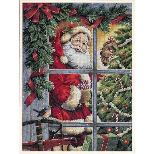 Image 1 of Dimensions Candy Cane Santa Christmas Cross Stitch Kit