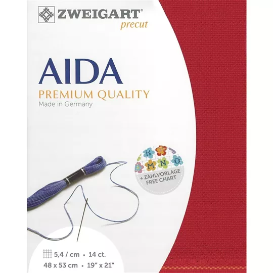 Zweigart 14 Count Aida Pre-Cut - Christmas Red
