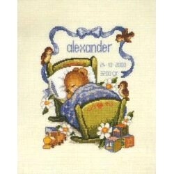 Image 1 of Pako Mouse in Cradle Birth Sampler (Boy) Cross Stitch Kit