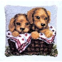 Pako Two Puppies in a Basket Latch Hook Rug Kit