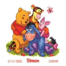 Image 1 of Vervaco Pooh and Friends Birth Announcement Cross Stitch Kit