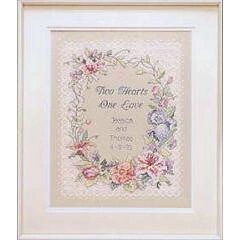 Image 1 of Dimensions Two Hearts Wedding Record Cross Stitch Kit