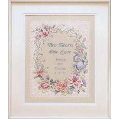 Dimensions Two Hearts Wedding Record Cross Stitch Kit