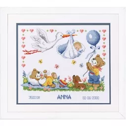 Vervaco Stork Delivery to Bears Birth Sampler Cross Stitch Kit