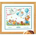 Image of Vervaco Stork Delivery to Bears Birth Sampler Cross Stitch Kit