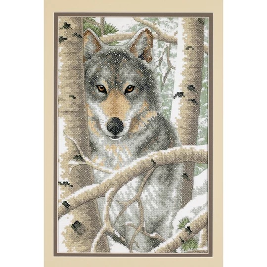 Image 1 of Dimensions Wintry Wolf Cross Stitch Kit