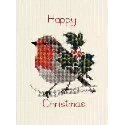 Derwentwater Designs Holly and Robin Christmas Card Making Christmas Cross Stitch Kit