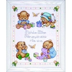 Image 1 of Design Works Crafts Baby Bears Sampler Birth Sampler Cross Stitch Kit
