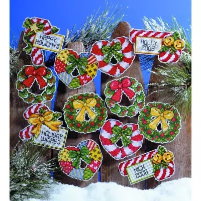 Image 1 of Design Works Crafts Candy Canes and Wreaths Ornaments Christmas Cross Stitch Kit