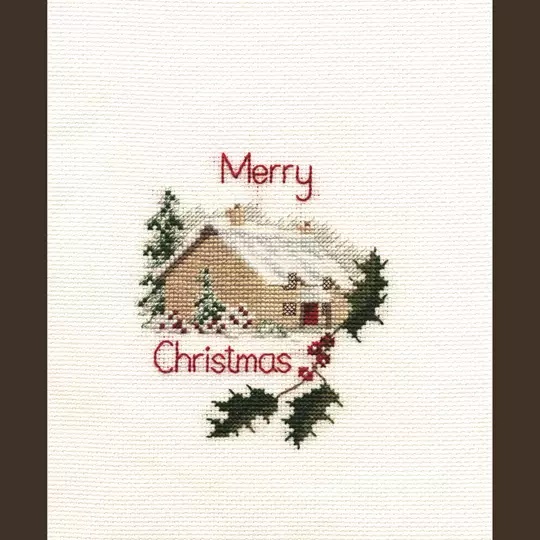 Image 1 of Derwentwater Designs Christmas Cottage Christmas Card Making Cross Stitch Kit