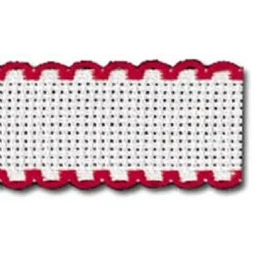 Zweigart Aida Band - 14 count - 19 White/Red (7107) Fabric