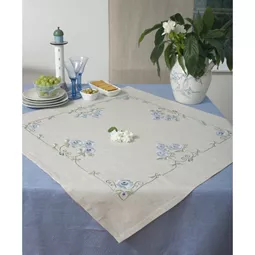 Anchor Blue Flower Tablecloth Embroidery Kit