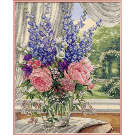 Image 1 of Dimensions Peonies and Delphiniums Cross Stitch Kit