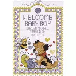Janlynn Welcome Baby Boy Birth Sampler Cross Stitch Kit