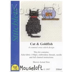 Image 1 of Mouseloft Cat and Goldfish Cross Stitch Kit