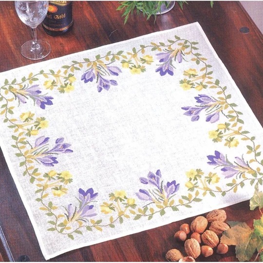 Image 1 of Eva Rosenstand Crocus and Buttercup Tablecloth Cross Stitch Kit