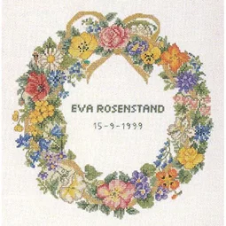 Eva Rosenstand Floral Wreath Birth Sampler Cross Stitch Kit
