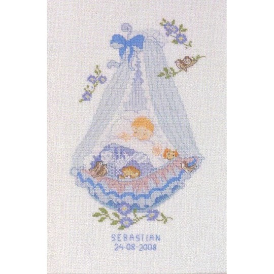 Image 1 of Eva Rosenstand Blue Baby Crib Birth Record Cross Stitch Kit