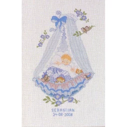 Eva Rosenstand Blue Baby Crib Birth Record Birth Sampler Cross Stitch Kit
