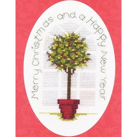 Image 1 of Derwentwater Designs Holly Tree Christmas Card Making Christmas Cross Stitch Kit