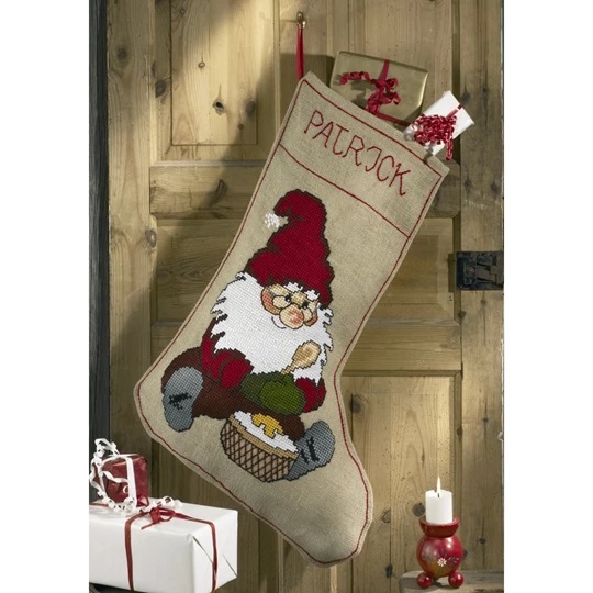 Image 1 of Permin Gnome Stocking Christmas Cross Stitch Kit