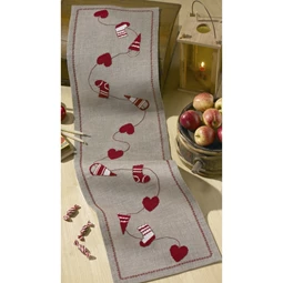 Permin Stocking and Hearts Runner Christmas Cross Stitch Kit