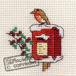 Mouseloft Robin on Postbox Christmas Card Making Christmas Cross Stitch Kit