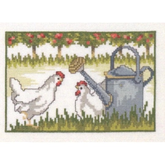 Image 1 of Permin Watering Can Chickens Cross Stitch Kit