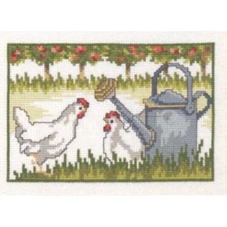 Permin Watering Can Chickens Cross Stitch Kit