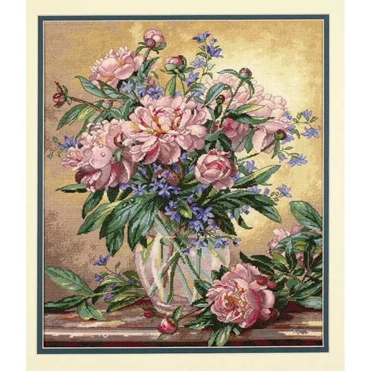 Image 1 of Dimensions Peonies and Canterbury Bells Cross Stitch Kit