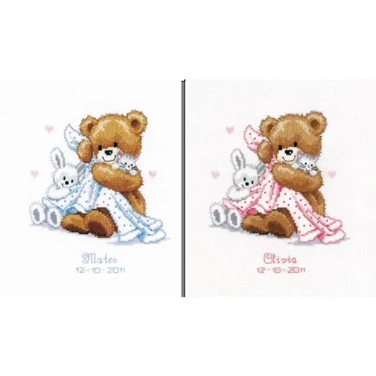 Image 1 of Vervaco Teddy and Blanket Birth Sampler Cross Stitch Kit