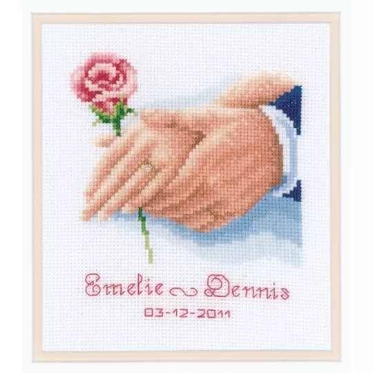 Image 1 of Vervaco Hands and Rose Wedding Sampler Cross Stitch Kit