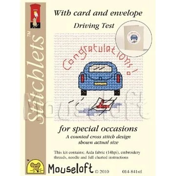 Image 1 of Mouseloft Driving Test Congrats Cross Stitch Kit