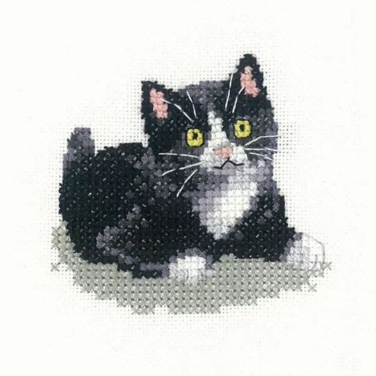Image 1 of Heritage Black and White Kitten - Aida Cross Stitch