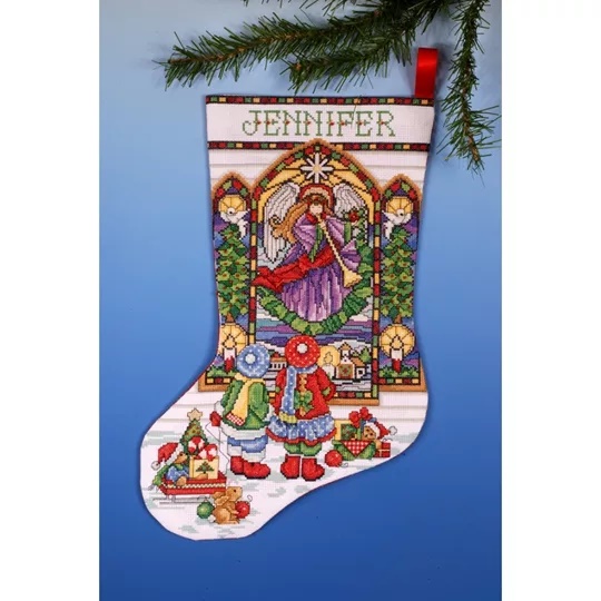 Image 1 of Design Works Crafts Stained Glass Stocking Christmas Cross Stitch Kit