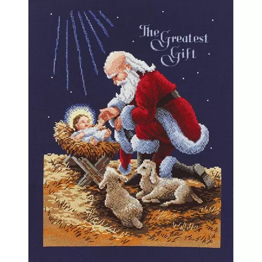 Image 1 of Janlynn Kneeling Santa Christmas Cross Stitch Kit