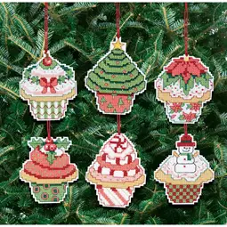 Janlynn Christmas Cupcake Ornaments Cross Stitch Kit
