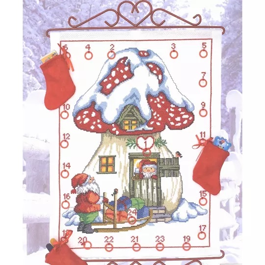 Image 1 of Permin Santa Toadstool Calendar Cross Stitch Kit