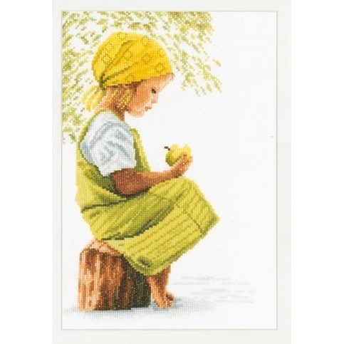 Image 1 of Lanarte Girl with Apple - Aida Cross Stitch Kit