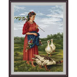 Luca-S Girl with Geese Cross Stitch Kit