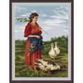 Image of Luca-S Girl with Geese Cross Stitch Kit