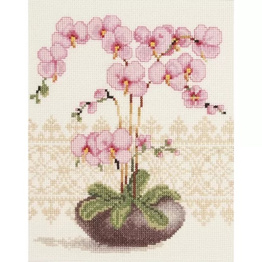 Image 1 of Vervaco Pink Orchid Cross Stitch Kit