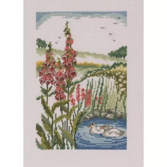Image 1 of Permin Duckpond and Foxgloves Cross Stitch Kit