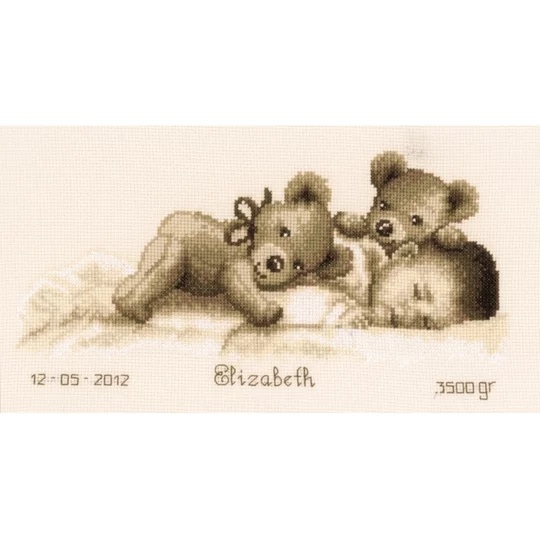 Image 1 of Vervaco Sleeping with Teddy Cross Stitch Kit