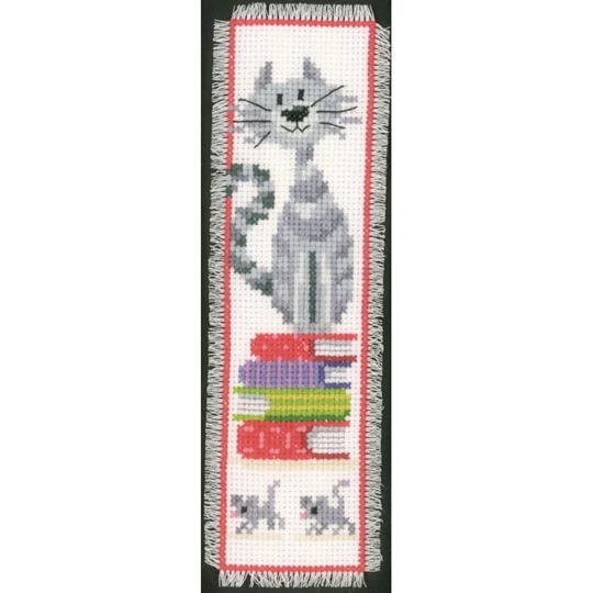 Image 1 of Vervaco Cat and Books Bookmark Cross Stitch Kit