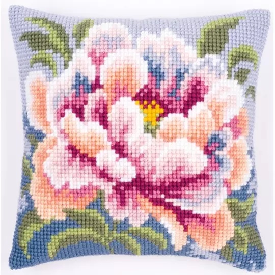 Image 1 of Vervaco Pink Peony Cushion Cross Stitch Kit