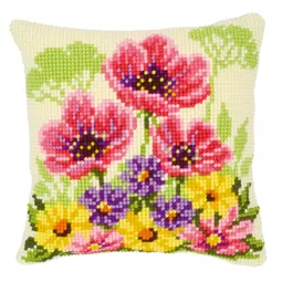 Vervaco Poppies and Violets Cushion Cross Stitch Kit