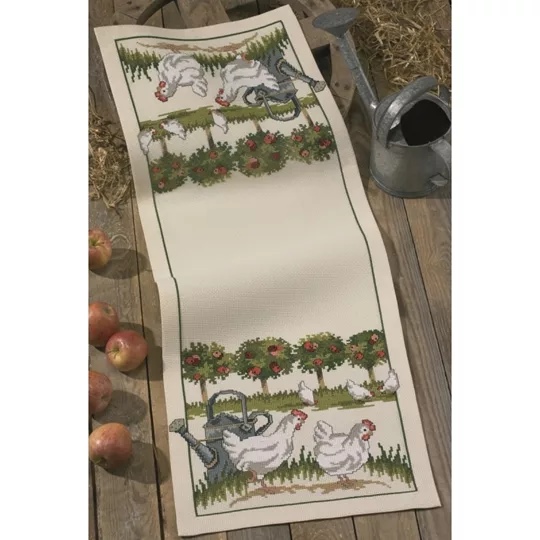 Image 1 of Permin Orchard Chickens Runner Cross Stitch Kit