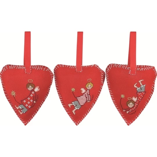 Image 1 of Permin Christmas Angel Tree Hearts Cross Stitch Kit
