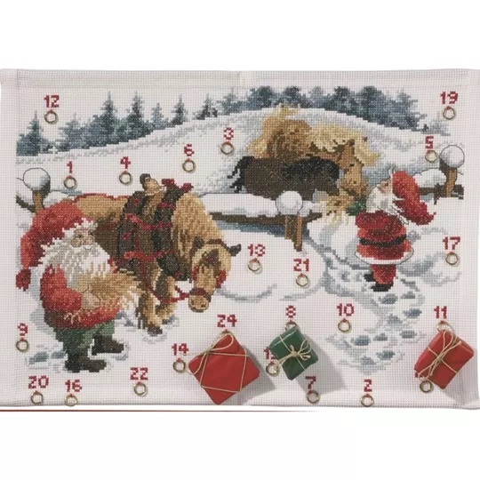 Image 1 of Permin Feeding the Horses Advent Christmas Cross Stitch Kit